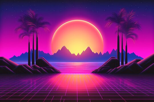 Neon Waves: Retro 80s Synthwave Gradients Electric Pop Music Album Cover