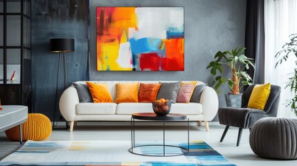 Contemporary Lounge Area Featuring Bold Art and Sleek Furnishings