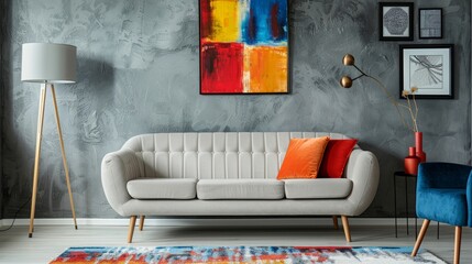 Chic Interior Design with Colorful Abstract Painting and Modern Decor