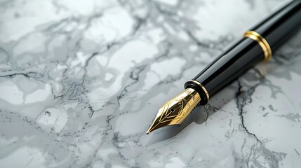 Fountain pen on a marble and gray background. Selective focus. copy space. - obrazy, fototapety, plakaty