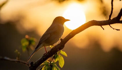 bird on a branch at sunrise