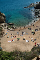 Photograph of the beach Es codolar, taken from the walls of Tossa de mar, costa brava of the...
