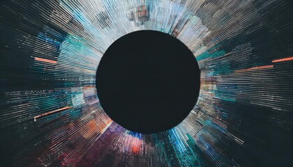 black circle with glitch effect pattern round shape pixel noise texture distortion isolated png...
