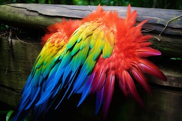 Fototapeta premium Vibrant Parrot Feather Gradients Nature Reserve Welcome Sign: A Colorful Entry into Serenity