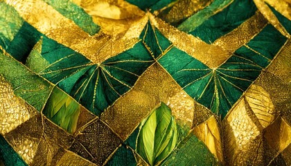 an abstract quilt made of gold and green colors in the style of naturalistic landscape backgrounds