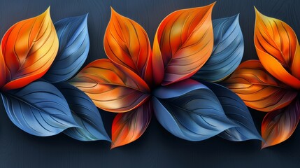 Background with abstract geometric leaf art in oranges, blues, and golds