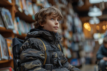 A student utilizing assistive technology to access educational materials, embracing learning despite physical challenges. Concept of inclusive education. Generative Ai.