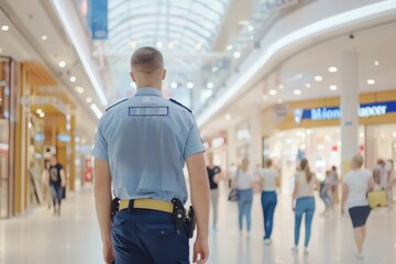 Security guard professional safety patrol man police employee mall safe business protect serve confident authority public space secure guarding agent staff shop convenience store grocery