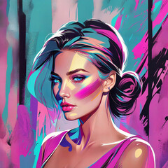 Fototapeta premium Oil portrait of a girl. Portrait of a woman with makeup.