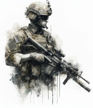 Silhouette of army soldier with weapon.	
