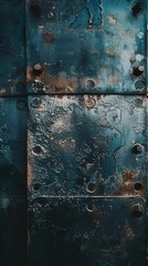 a close up of a metal door with rivets and holes on it's surface