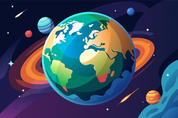 A digital artwork of Earth from space