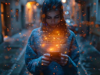 Innovative Connectivity: Person Interacting with Glowing Smartphone Interface