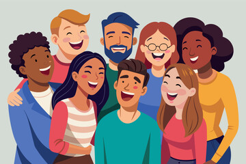 A diverse group of friends laughing together