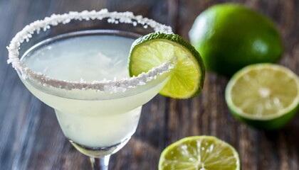 classic margarita with salted rim and limes
