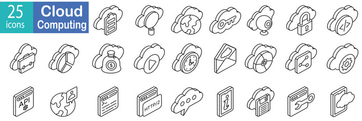 set cloud computing Equipment Icons. security concept icon. Vector of database collection. different editable stroke