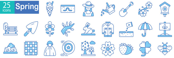 set Spring Equipment Icons. Vector of Spring time collection. different editable stroke