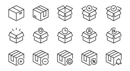 Delivery box, package line icons 2. Packing box sign, symbol. Isolated on a white background. Pixel perfect. Editable stroke. 64x64.
