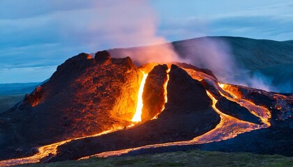 glowing lava from a volcano in iceland