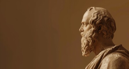 Classic marble statue of a philosopher on warm background