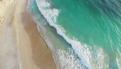 sea ocean waves reaching shore beach with aerial drone beach clear turquoise top view beautiful beach aerial drone beautiful beach - Powered by Adobe