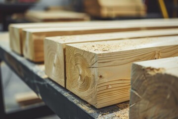 Stacked Wooden Planks in a Workshop