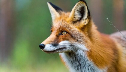 close up of a red fox in a forest