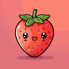 Obraz premium Cute kawaii strawberry character. Vector flat cartoon illustration.