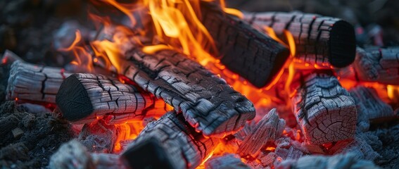 Vivid close-up of burning logs in a campfire