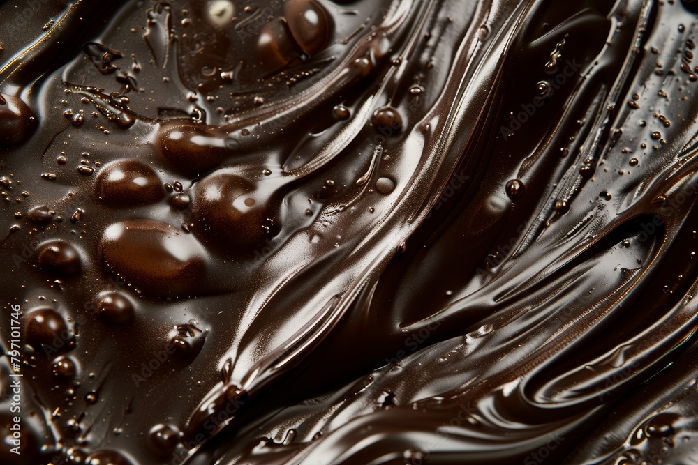 Wall mural Close-up of swirling dark chocolate with glossy texture - Wall murals