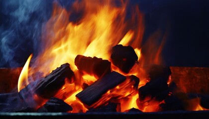 charcoal for barbecue background with flames