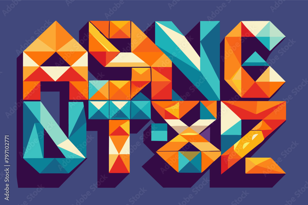 Fototapete a fragmented typeface where each letter is a separate geometric element