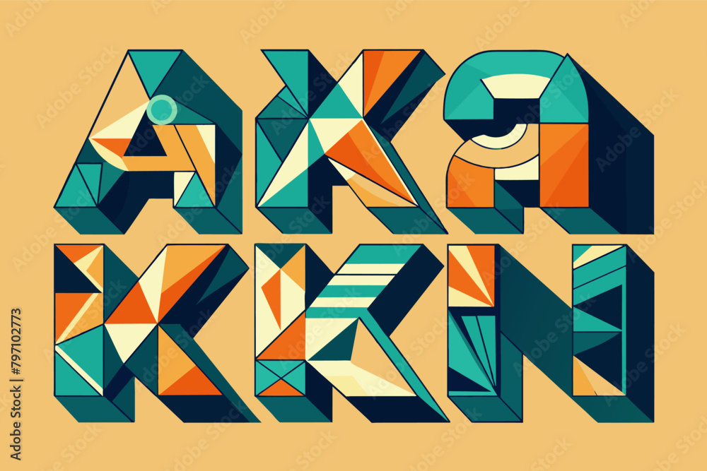 Fototapete a fragmented typeface where each letter is a separate geometric element.
