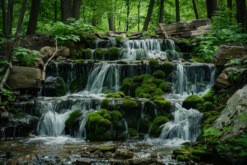 Serene Waterfall in a Lush Forest