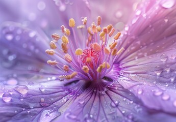 Close-up of Dew-Kissed Purple Flower in Bloom