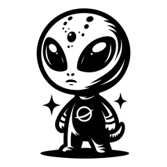 Fototapeta premium Eine minimalistische schwarz weiße Vektorgrafik eines kleinen Aliens