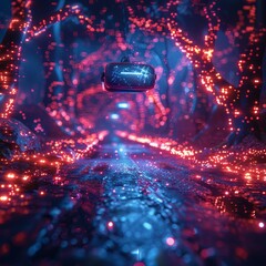 Virtual Reality Nexus: Depict a virtual reality environment where glowing data cables serve as the nexus of information exchange, connecting virtual worlds and digital experiences. Generative AI