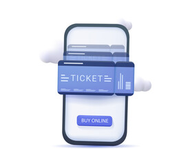 Concept to online booking service in 3d realistic style. Vector illustration. Couple of blue tickets, minimal style, isolated on white background. Public transportation, cinema, service vector