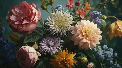 vintage botanical flower bunch - obrazy, fototapety, plakaty