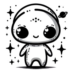 Obraz premium Eine minimalistische schwarz weiße Vektorgrafik eines kleinen Aliens