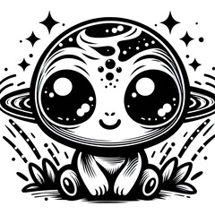 Obraz premium Eine minimalistische schwarz weiße Vektorgrafik eines kleinen Aliens