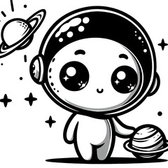 Obraz premium Eine minimalistische schwarz weiße Vektorgrafik eines kleinen Aliens