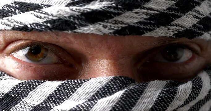 Extreme close-up of a man in Keffiyeh