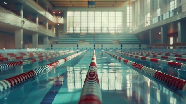 A serene view of an Olympic swimming pool, showcasing the precision and skill of the athletes.