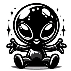 Fototapeta premium Eine minimalistische schwarz weiße Vektorgrafik eines kleinen Aliens