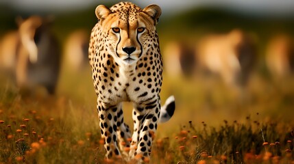 Cheetah (Acinonyx jubatus) walking in the grass