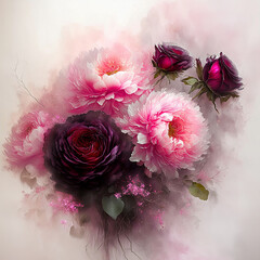 Fondo floreale astratto. Fiori di peonia rosa dell'acquerello, decorazione