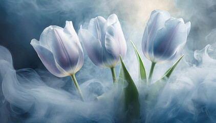 Fiori blu, tulipani primaverili. Fondo floreale astratto