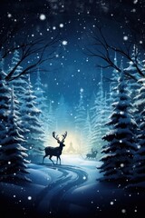 Santa Claus riding Sleigh Reindeer Silhouette tree christmas outdoors.