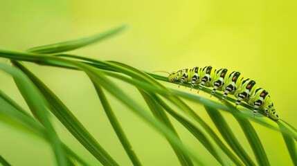 Vibrant caterpillar on green leaves